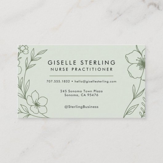 Nurse Practioner Botanical Sage Green Modern 名刺 (裏面)