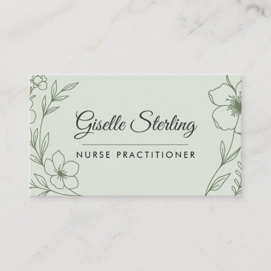 Nurse Practioner Botanical Sage Green Modern 名刺 (正面)