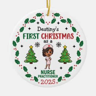 Nurse Practitioner First Christmas Custom Name セラミックオーナメント