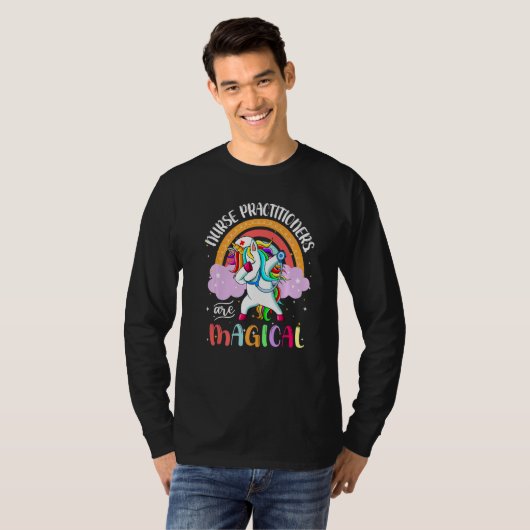 Nurse Practitioner RN NP Rainbow Unicorn Dabbing L Tシャツ (正面フル)
