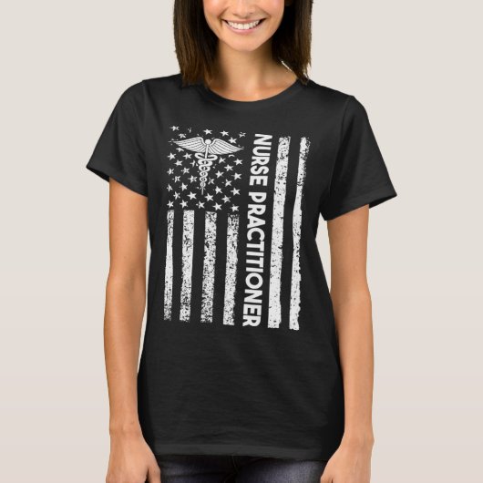 Nurse Practitioner USA Flag Medical Caduceus NP Nu Tシャツ (正面)