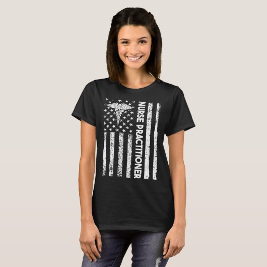 Nurse Practitioner USA Flag Medical Caduceus NP Nu Tシャツ (正面フル)