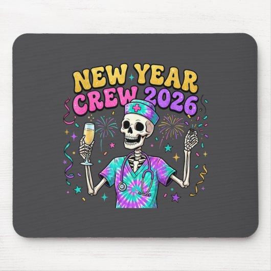 Nurse Skeleton New Year Crew 2026 Funny Er Icu Eve マウスパッド (正面)