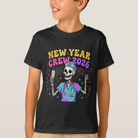 Nurse Skeleton New Year Crew 2026 Funny Er Icu Eve Tシャツ (正面)