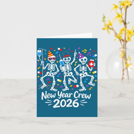 Nurse Skeleton New Year Crew 2026 Funny Er Icu Par カード (黄色い花)