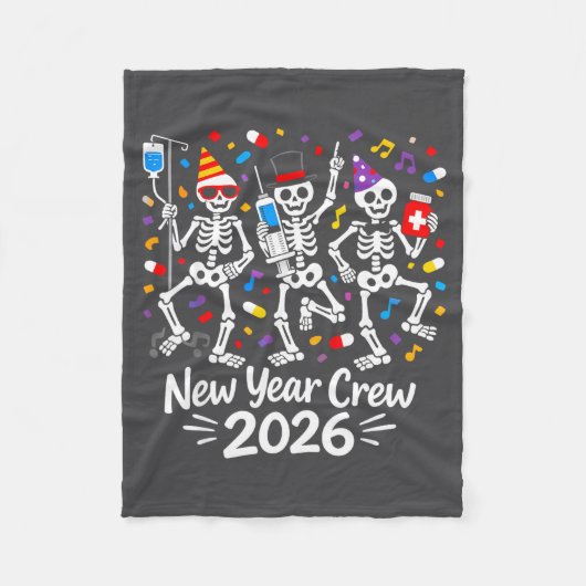 Nurse Skeleton New Year Crew 2026 Funny Er Icu Par フリースブランケット (正面)