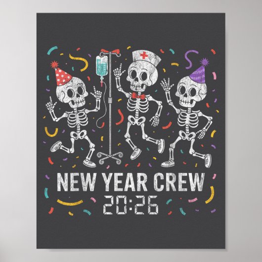 Nurse Skeleton New Year Crew 2026 Funny Er Icu Par ポスター (正面)