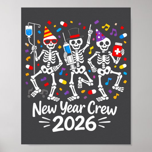 Nurse Skeleton New Year Crew 2026 Funny Er Icu Par ポスター (正面)