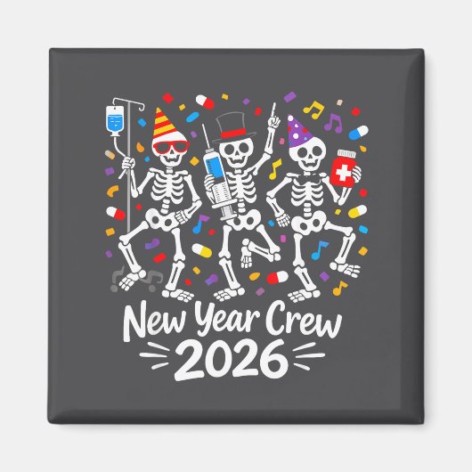 Nurse Skeleton New Year Crew 2026 Funny Er Icu Par マグネット (正面)