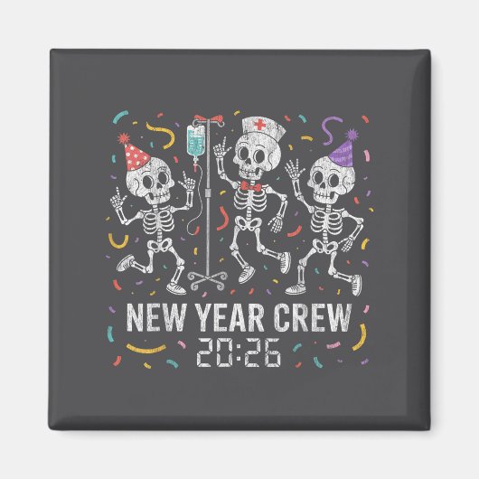 Nurse Skeleton New Year Crew 2026 Funny Er Icu Par マグネット (正面)