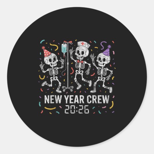 Nurse Skeleton New Year Crew 2026 Funny Er Icu Par ラウンドシール (正面)