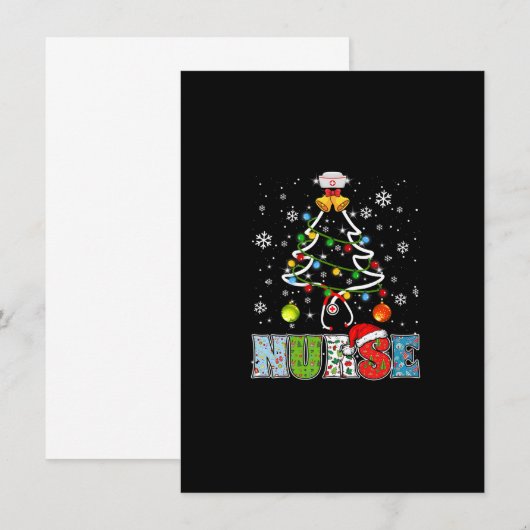Nurse Stethoscope Christmas Tree Lights Nursing Cu 招待状 (正面/裏面)