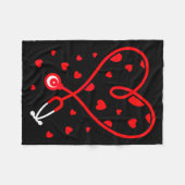Nurse Stethoscope Heart Valentine's Day Nursing フリースブランケット (正面(横))