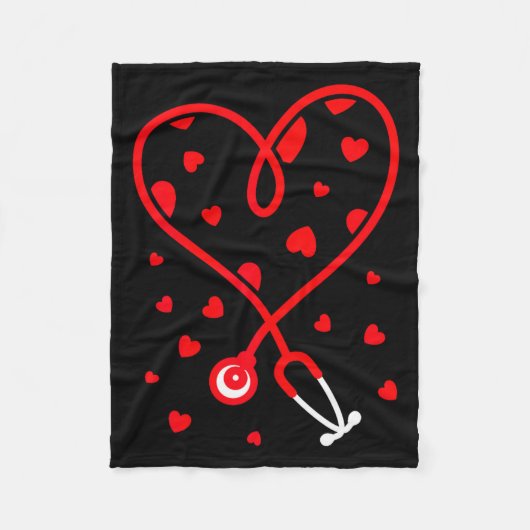 Nurse Stethoscope Heart Valentine's Day Nursing フリースブランケット (正面)