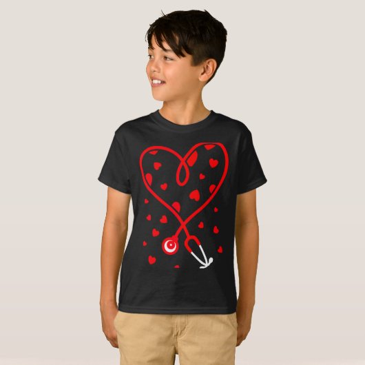 Nurse Stethoscope Heart Valentine's Day Nursing  Tシャツ (正面フル)