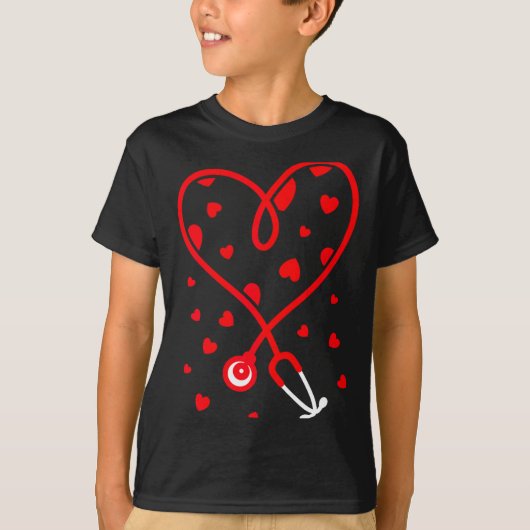 Nurse Stethoscope Heart Valentine's Day Nursing  Tシャツ (正面)