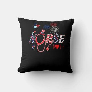 Nurse Stethoscope Usa American Flag Happy 4th Of J クッション