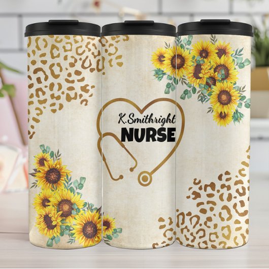 Nurse Sunflower Leopard Print Heart タンブラー