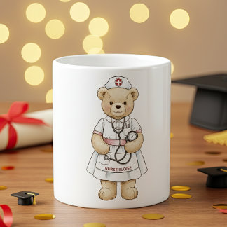Nurse Teddy Bear Mug – Custom Name Gift for Nurses コーヒーマグカップ