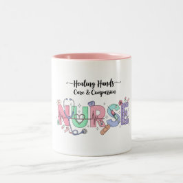 Nurse Typography with Stethoscope Medical Icons  ツートーンマグカップ