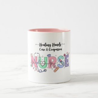 Nurse Typography with Stethoscope Medical Icons  ツートーンマグカップ