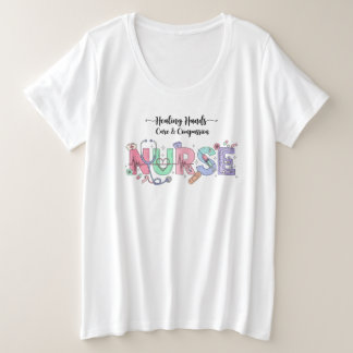 Nurse Typography with Stethoscope Medical Icons  プラスサイズTシャツ