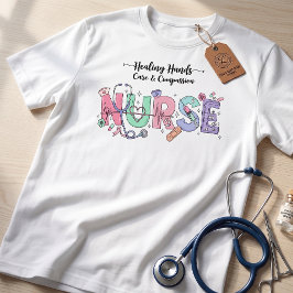 Nurse Typography with Stethoscope Medical Icons  Tシャツ