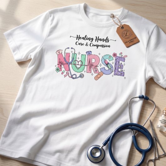 Nurse Typography with Stethoscope Medical Icons  Tシャツ