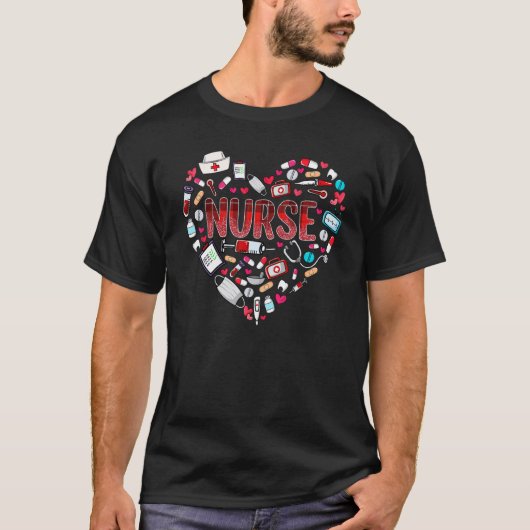 Nurse Valentine Heart Shape Cute Valentine's Day N Tシャツ (正面)