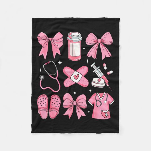 Nurse Valentines Day Coquette Bow Valentine Nurse フリースブランケット (正面)