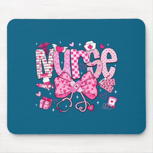 Nurse Valentine's Day Heart Stethoscope Er Icu Nic マウスパッド (正面)