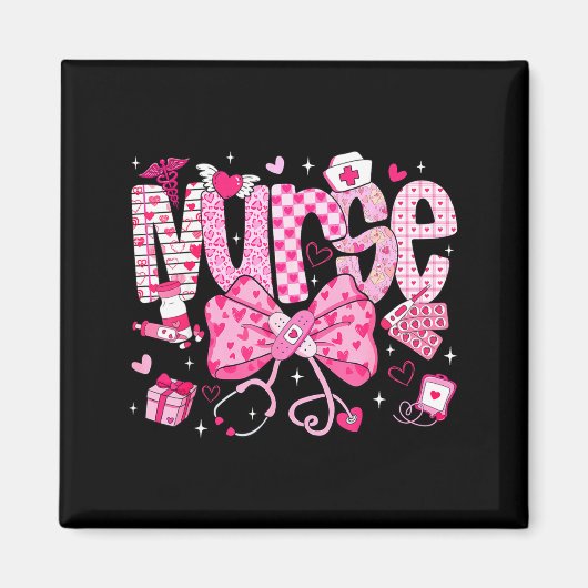 Nurse Valentine's Day Heart Stethoscope Er Icu Nic マグネット (正面)