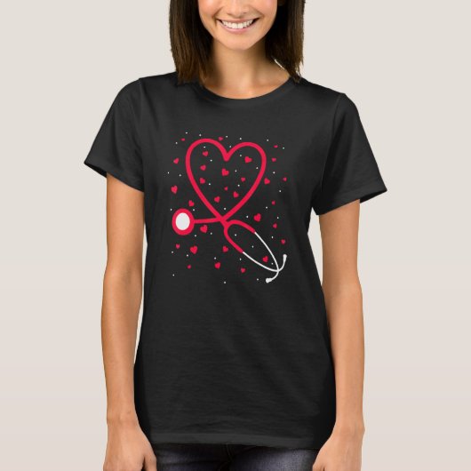 Nurse Valentine's Day Heart Stethoscope Tシャツ (正面)