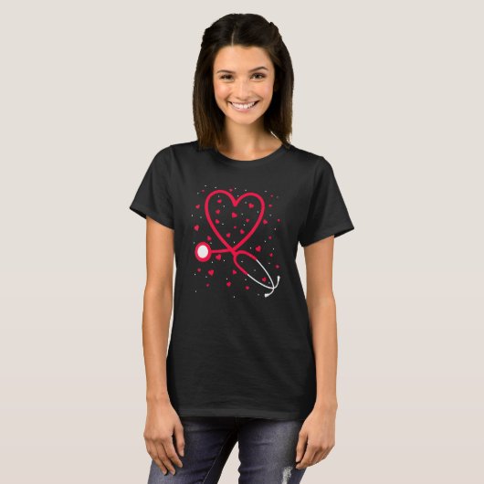Nurse Valentine's Day Heart Stethoscope Tシャツ (正面フル)