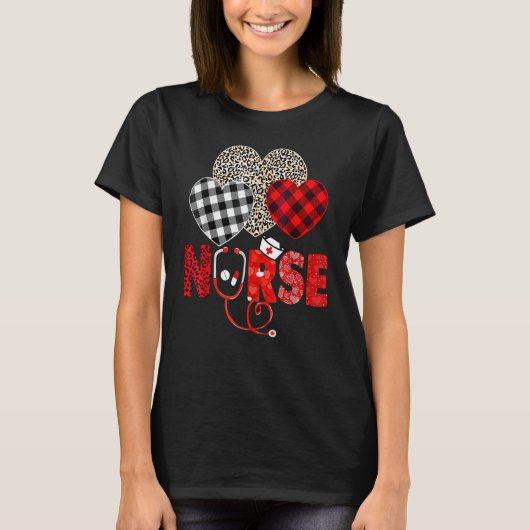 Nurse Valentines Day Stethoscope Leopard Buffalo P Tシャツ (正面)