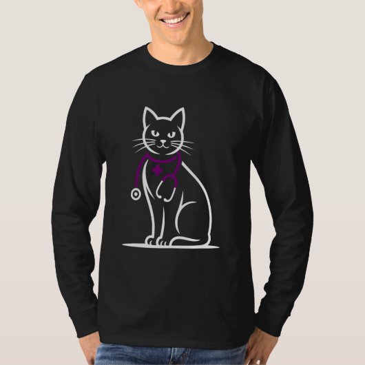 Nurse & Vet Tech Cat with Stethoscope Tシャツ (正面)