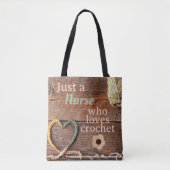 Nurse Who Loves Crochet Rustic Heart Design トートバッグ (正面)