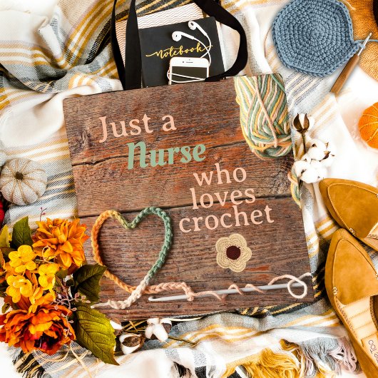 Nurse Who Loves Crochet Rustic Heart Design トートバッグ