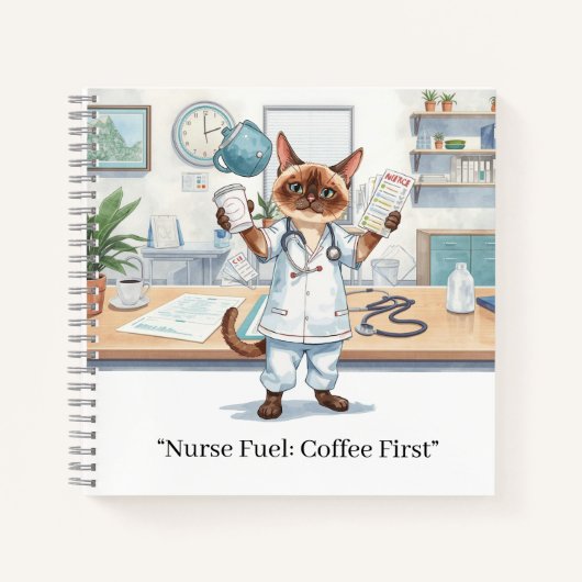 Nurse with coffee and  YOUR OWN TEXT  ノートブック (正面)