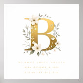 Nursery Cute Romantic Floral B Letter Gold Effect ポスター (正面)
