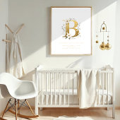Nursery Cute Romantic Floral B Letter Gold Effect ポスター