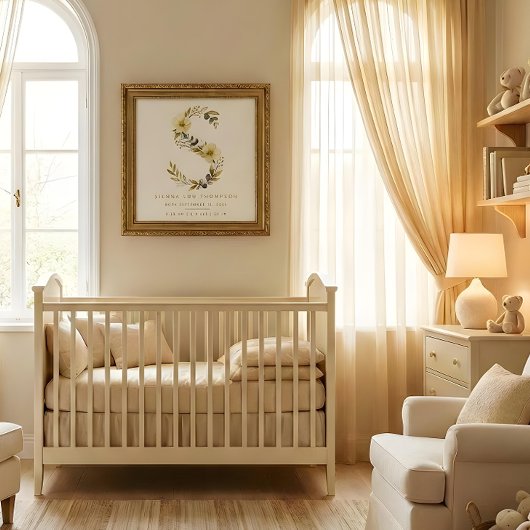 Nursery Cute Romantic Floral S Letter Gold Effect ポスター