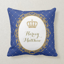 Nursery Decor Pillowロイヤルブルーの金ゴールドの王子 クッション