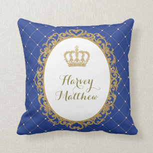 Nursery Decor Pillowロイヤルブルーの金ゴールドの王子 クッション