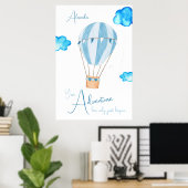 Nursery hot air balloon watercolor name ポスター (ホームオフィス)
