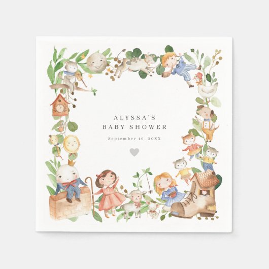 Nursery Rhymes Baby Shower Party Paper Napkins スタンダードカクテルナプキン (正面)