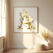 Nursery Romantic Floral A Letter Gold Effect ポスター