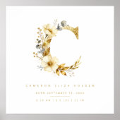 Nursery Romantic Floral C Letter Gold Effect ポスター (正面)