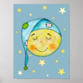 Nursery Wall Art Moon Sun Stars Yellow Blue Poster ポスター (正面)