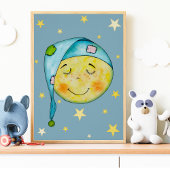Nursery Wall Art Moon Sun Stars Yellow Blue Poster ポスター